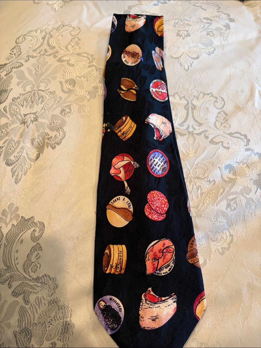 Classic Black Nicole MillerDress Tie with Colorful Food Print